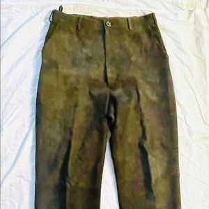 Men’s dark green suede trousers, 34 waist. Made by Cypress Grove. Not jeans cut